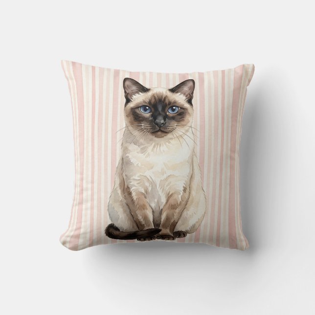 Watercolor Siamese Cat Pillow Cover (Front)