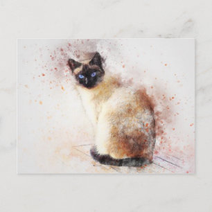 Watercolor Siamese Cat Postcard