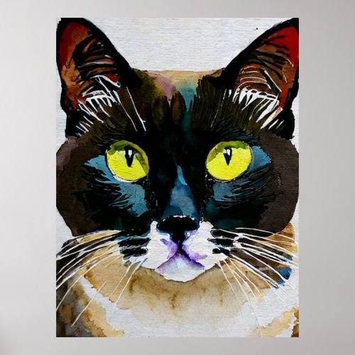 watercolor siamese cat poster