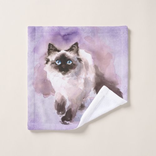 Watercolor Siamese Cat Wash Cloth