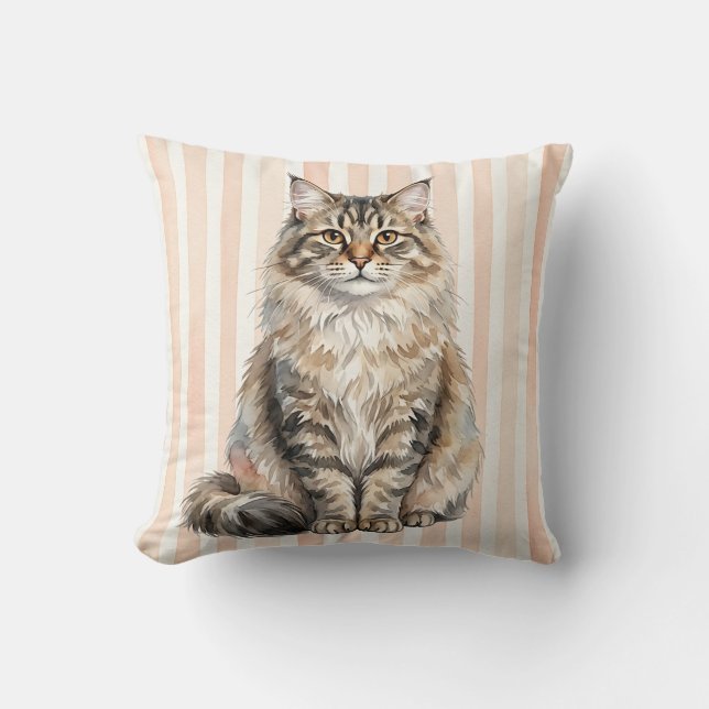 Watercolor Siberian Cat Accent Pillow (Front)
