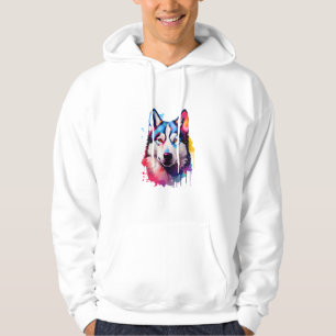 Watercolor Siberian Husky Colorful Art Hoodie