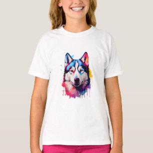 Watercolor Siberian Husky Colorful Art T-Shirt