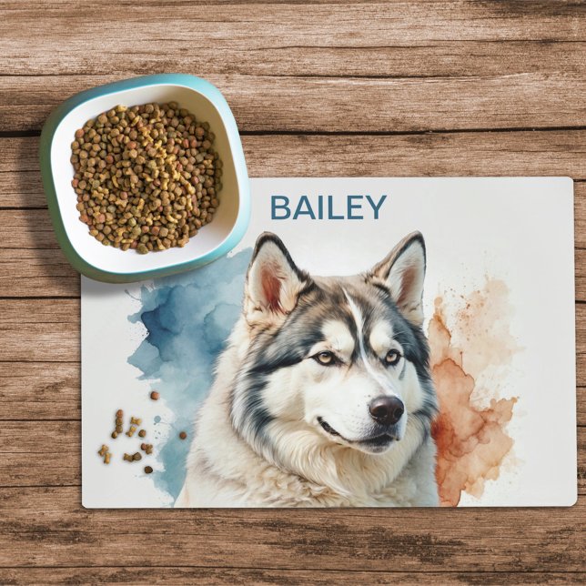Watercolor Siberian Husky Dog Food Mat (Creator Uploaded)
