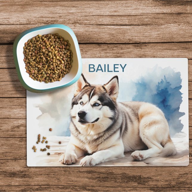 Watercolor Siberian Husky Dog Food Mat (Creator Uploaded)