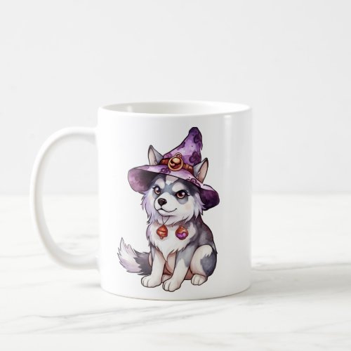 Watercolor Siberian Husky Dog in Witch Hat  Coffee Mug
