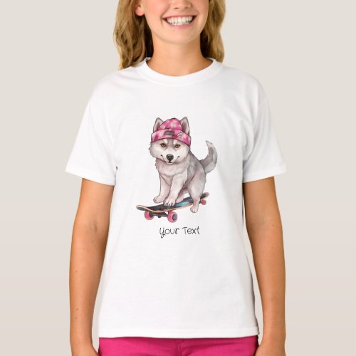 Watercolor Siberian Husky Girl T_Shirt
