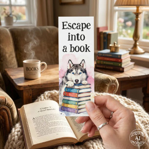 Watercolor Siberian Husky Stack of Books Reading Bookmarks