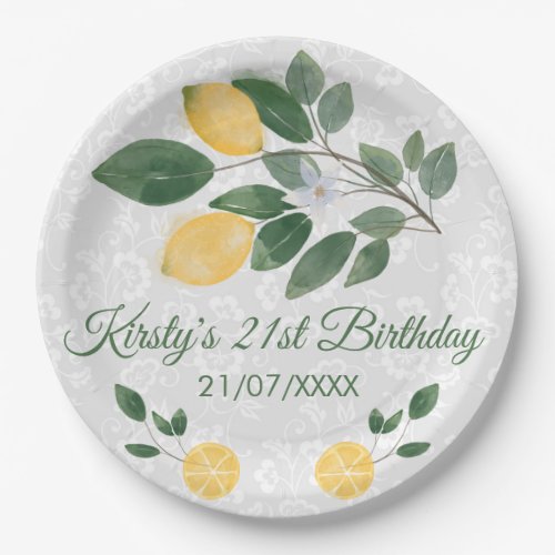 Watercolor Sicilian Lemons Birthday Paper Plates