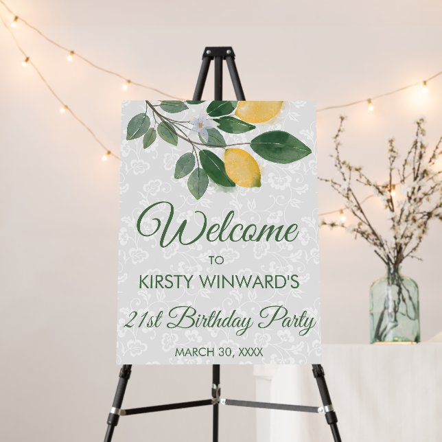 Watercolor Sicilian Lemons Birthday Party Foam Board (In Situ (Stand))