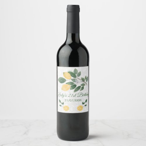 Watercolor Sicilian Lemons Birthday Wine Label