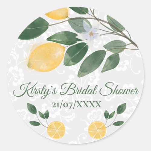 Watercolor Sicilian Lemons Bridal Shower Classic Round Sticker