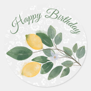 Watercolor Sicilian Lemons Happy Birthday Classic Round Sticker