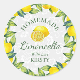 Watercolor Sicilian Lemons Homemade Limoncello Classic Round Sticker