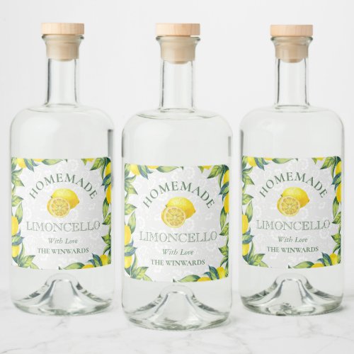 Watercolor Sicilian Lemons Homemade Limoncello Liquor Bottle Label