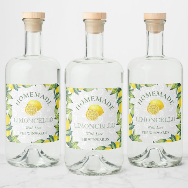 Watercolor Sicilian Lemons Homemade Limoncello Liquor Bottle Label (Bottles)