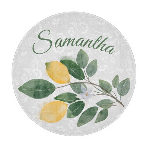 Watercolor Sicilian Lemons Name Cutting Board