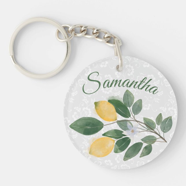 Watercolor Sicilian Lemons Name Keychain (Front)