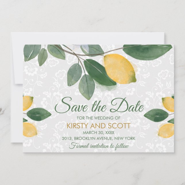 Watercolor Sicilian Lemons Save The Date Invitation (Front)