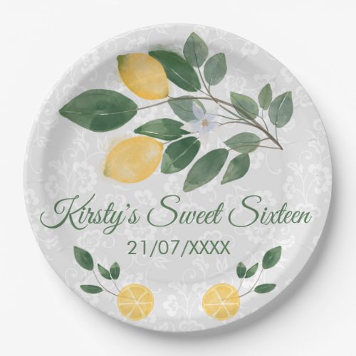 Watercolor Sicilian Lemons Sweet Sixteen Paper Plates