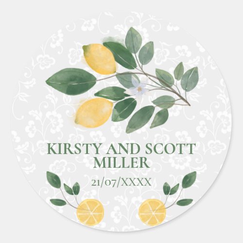 Watercolor Sicilian Lemons Wedding Classic Round Sticker
