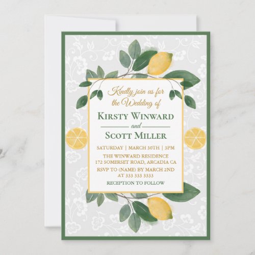 Watercolor Sicilian Lemons Wedding Invitation