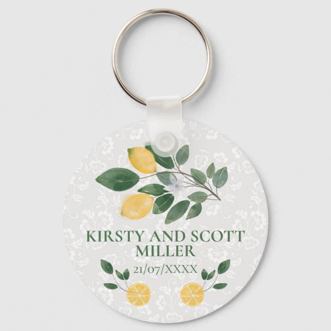 Watercolor Sicilian Lemons Wedding Keychain (Front)