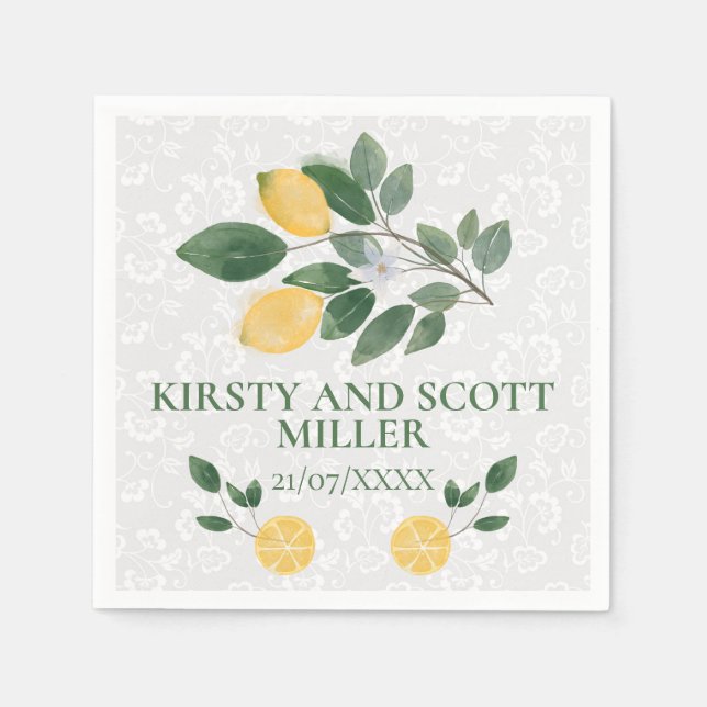 Watercolor Sicilian Lemons Wedding Napkins (Front)