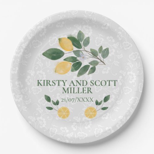 Watercolor Sicilian Lemons Wedding Paper Plates