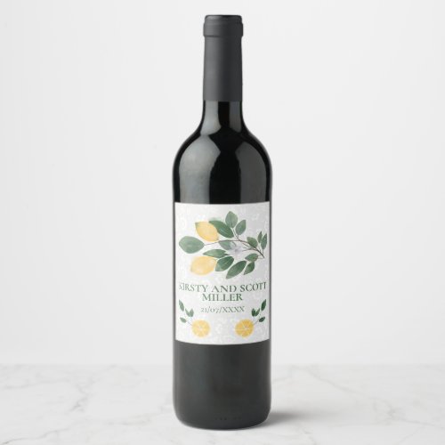 Watercolor Sicilian Lemons Wedding Wine Label