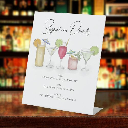 Watercolor Signature Cocktail Drinks Whimsical  Pedestal Sign