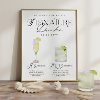 Watercolor Signature Drink Wedding Bar Sign