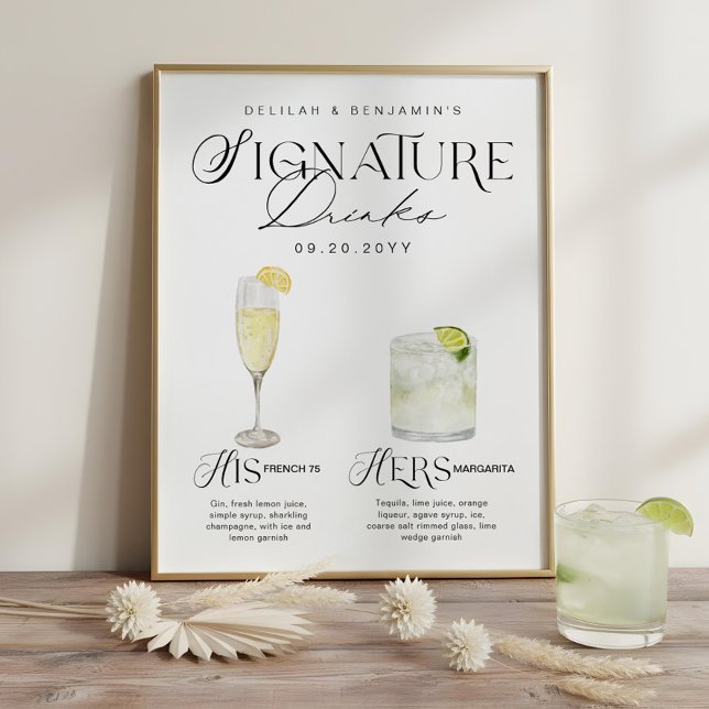 Watercolor Signature Drink Wedding Bar Sign (Watercolor Signature Drink Wedding Bar Sign)