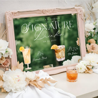 Watercolor Signature Drink Wedding Bar Sign Cling