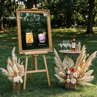 Watercolor Signature Drink Wedding Bar Sign Cling