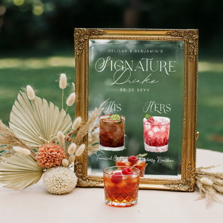 Watercolor Signature Drink Wedding Bar Sign Cling