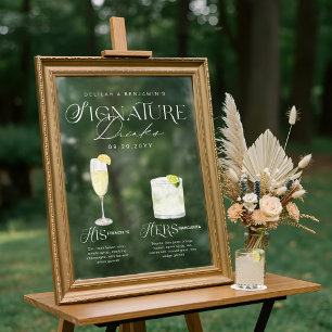 Watercolor Signature Drink Wedding Bar Sign Cling
