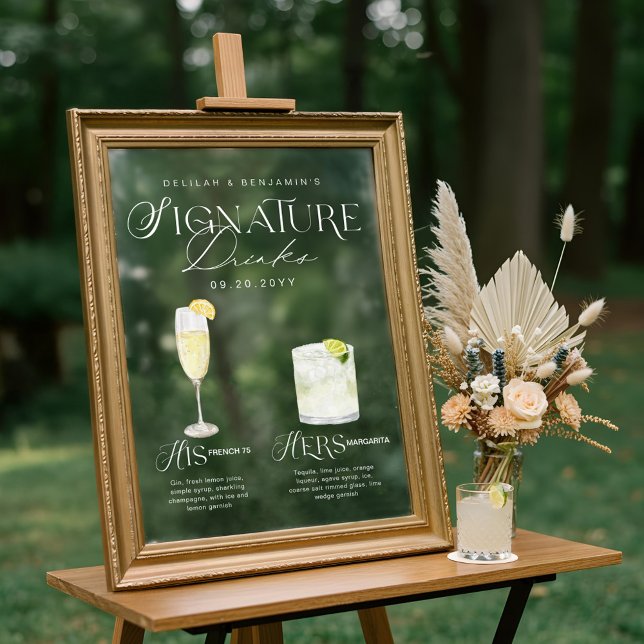 Watercolor Signature Drink Wedding Bar Sign Cling (Watercolor Signature Drink Wedding Bar Sign Cling)