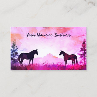 Watercolor Silhouette Horses in Field Business Card