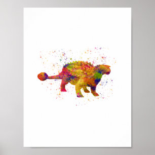watercolor silhouette of Ankylosaurus dinosaur Poster