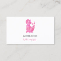 Watercolor Silhouette Pink Makeup Artist Elegant Business Card