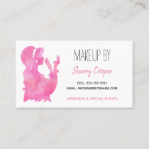 Watercolor Silhouette Pink Makeup Artist Elegant Business Card