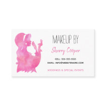 Watercolor Silhouette Pink Makeup Artist Elegant Business Card