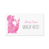 Watercolor Silhouette Pink Makeup Artist Elegant Business Card