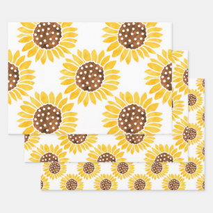 Watercolor Silhouette Sunflowers Pattern Wrapping Paper Sheets