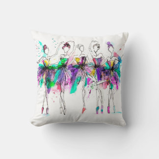 Watercolor silhouettes of ballerinas. Bright spray Throw Pillow