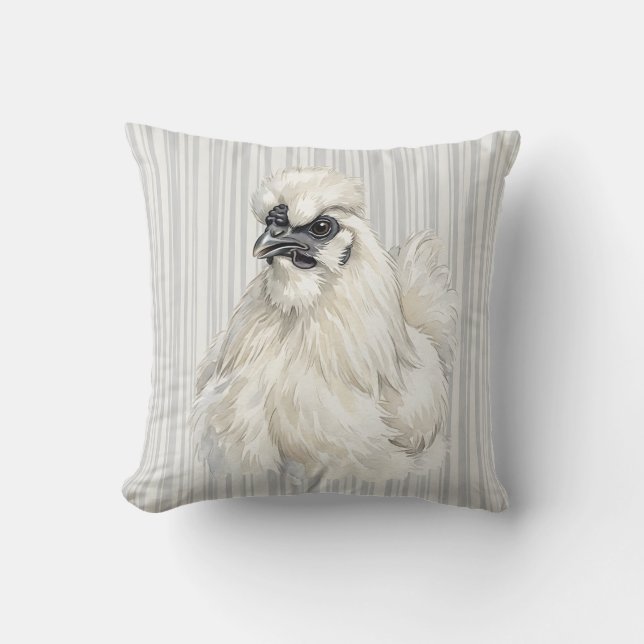 Watercolor Silkie Chicken Farm Animal Pillow Cover (Front)