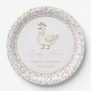 Watercolor  Silly Goose 1st birthday Paper Plates