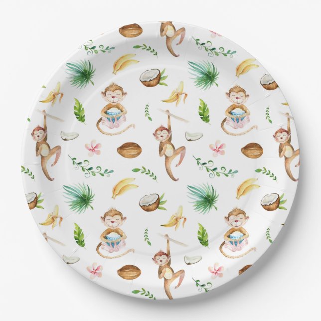 Watercolor Silly Monkeys Paper Plates (Front)