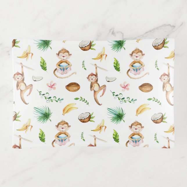 Watercolor Silly Monkeys Trinket Tray (Front)